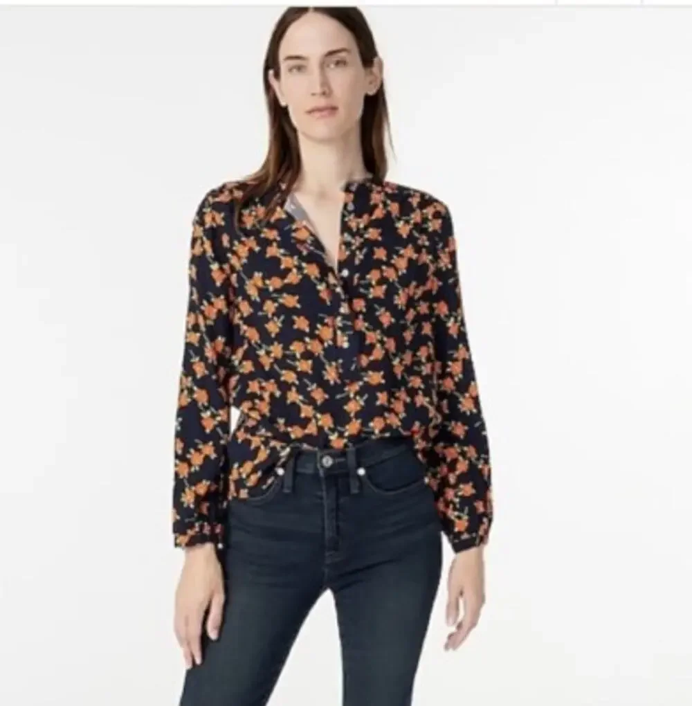 J. Crew Poppy Fields Floral Popover Long Sleeve Top Women's Size Small